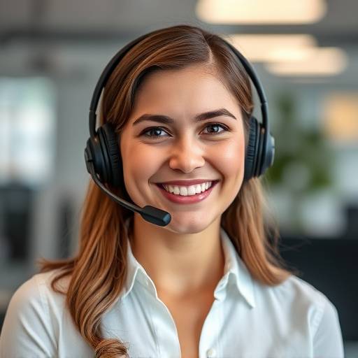 Sofia Rodriguez, Customer Support Manager at NetSight Analytics, wearing a headset